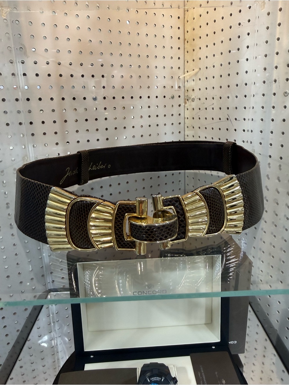 Vintage 70s/80s Judith Leiber Double Buckle Gems Snakeskin Adjustable Belt